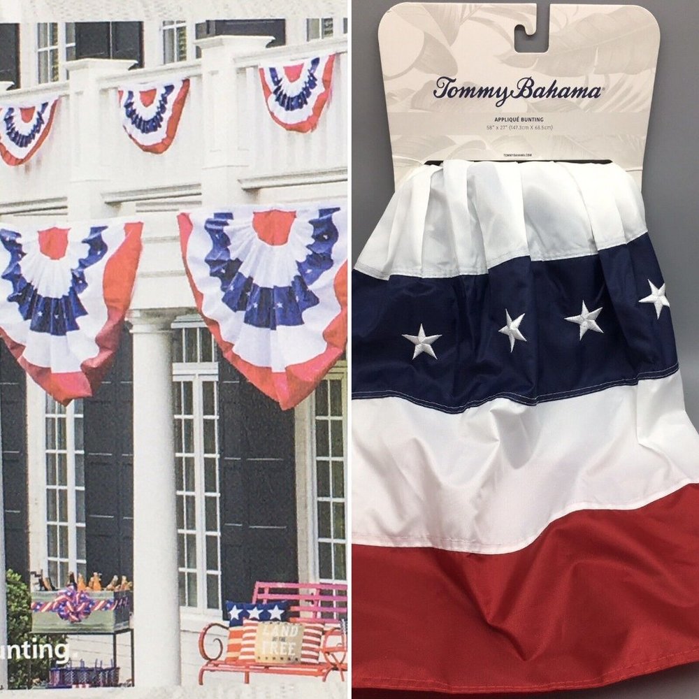Tommy Bahama Bunting Embroidered Handcrafted American Flag 4th of July Patriotic
